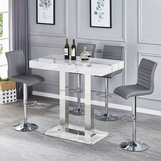 Cortina Magnesia Marble Effect Bar Table 4 Rifle Grey Stools