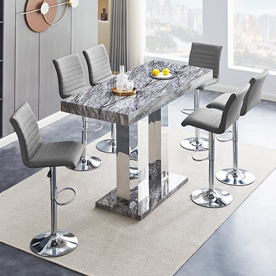 Cortina Melange Effect Bar Table Large 6 Rifle Grey Stools