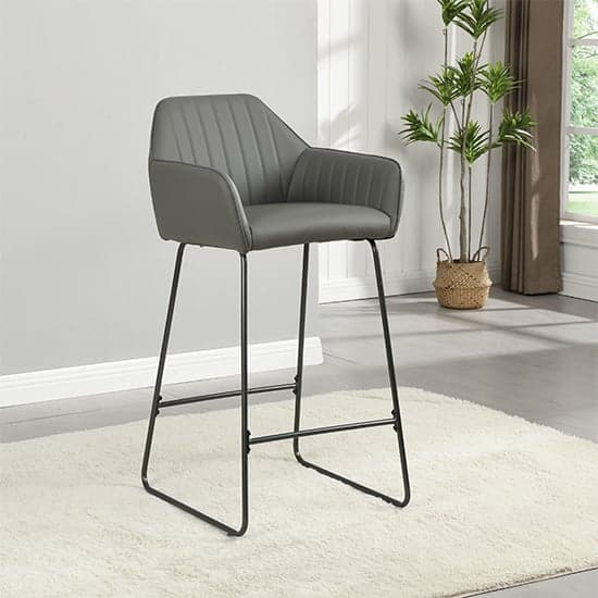 Cortina Rustic Oak Wooden Bar Table With 4 Bronx Grey Stools