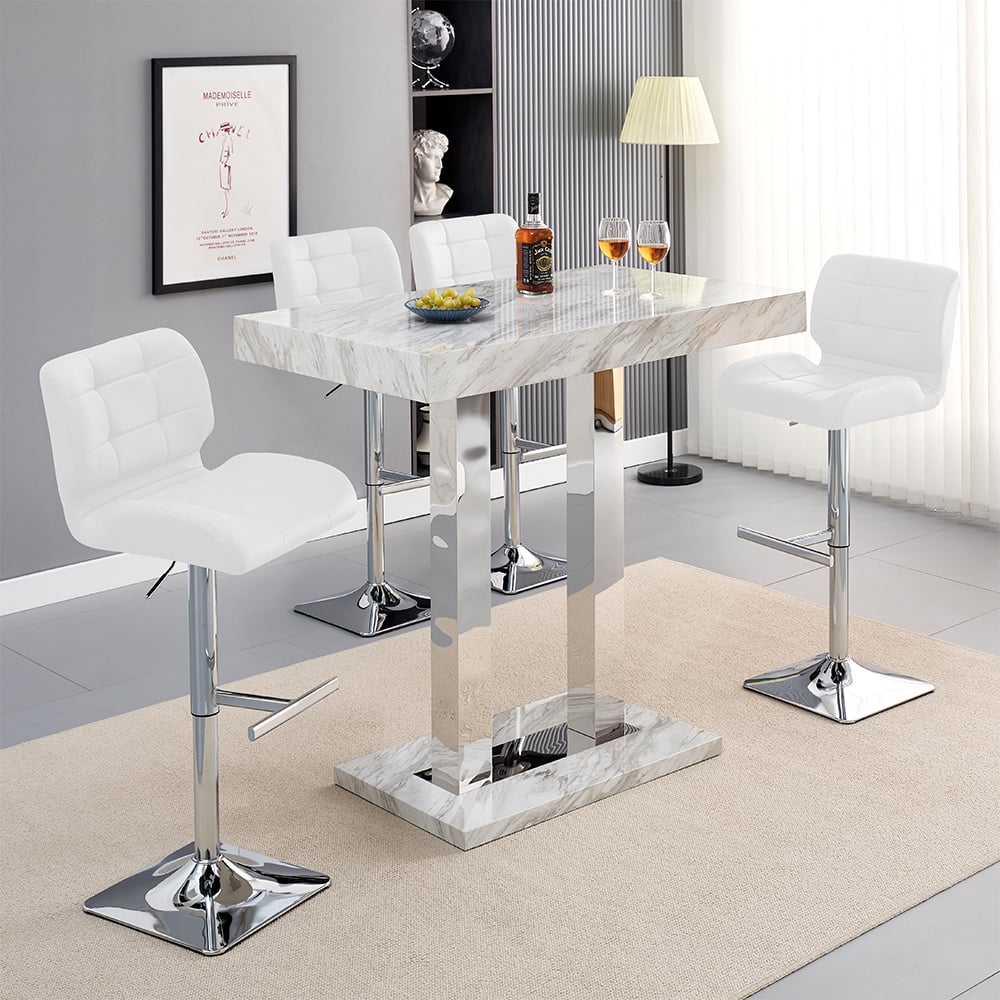 Cortina Small Magnesia Bar Table With 4 Canyon White Stools