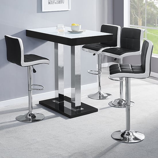 Cortina White Black Gloss Bar Table 4 Cortez Black White Stools
