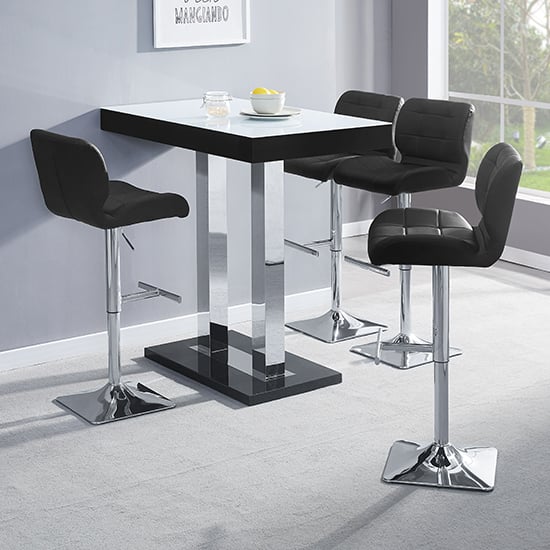 Cortina White Black Gloss Bar Table With 4 Canyon Black Stools