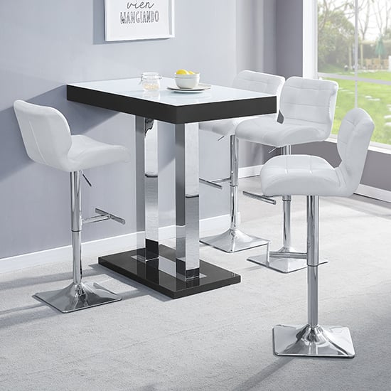 Cortina White Black Gloss Bar Table With 4 Canyon White Stools