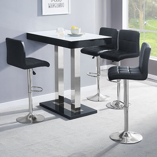 Cortina White Black Gloss Bar Table With 4 Concord Black Stools