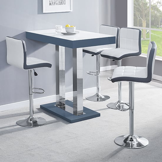 Cortina White Grey Gloss Bar Table 4 Cortez White Grey Stools