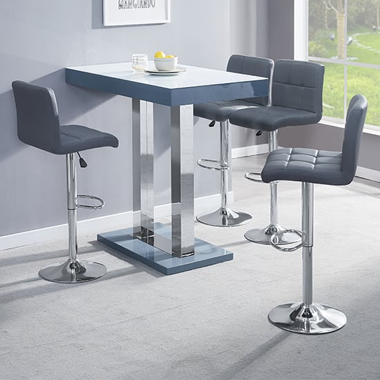 Cortina White Grey Gloss Bar Table With 4 Concord Grey Stools