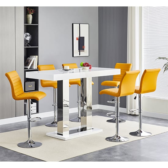 Cortina White High Gloss Bar Table Large 6 Rifle Curry Stools