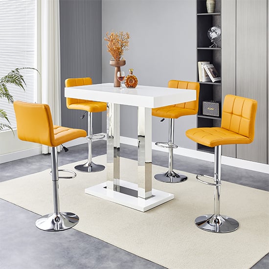 Cortina White High Gloss Bar Table Small 4 Concord Curry Stools