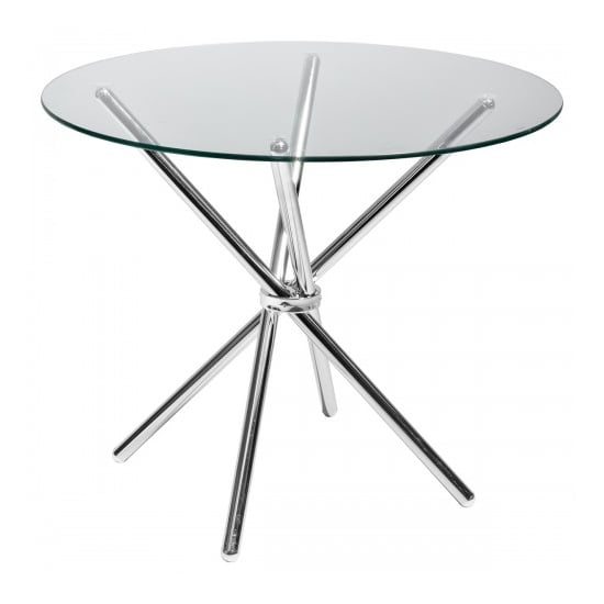 Cripple Cross Round Clear Glass Dining Table With Chrome Legs