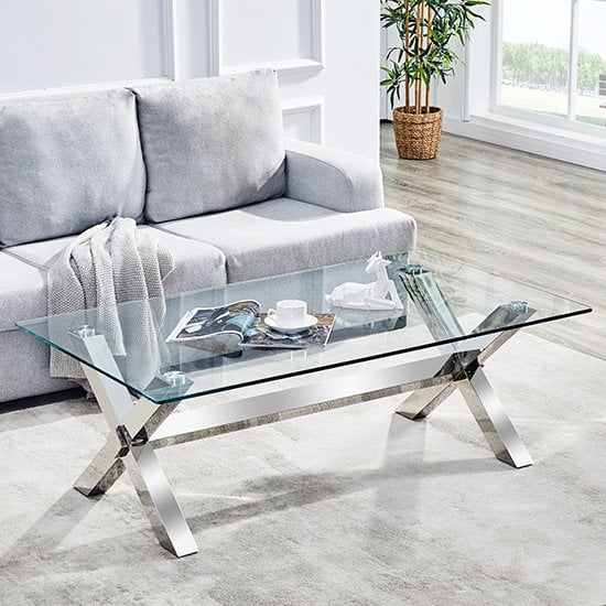 Crossville Clear Glass Coffee Table With Stainless Steel Legs