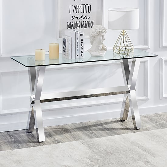 Crossville Clear Glass Console Table With Stainless Steel Legs