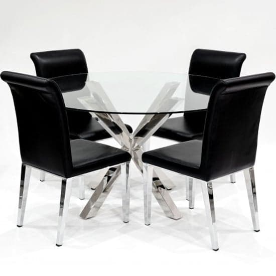 Crossville Round Glass Dining Set With 4 Kinston Black Chairs