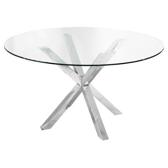 Crossville Round Glass Dining Table With 4 Versilia White Chairs