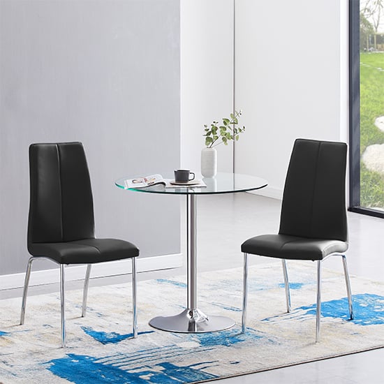 Danville Clear Glass Dining Table With 2 Opelika Black Chairs