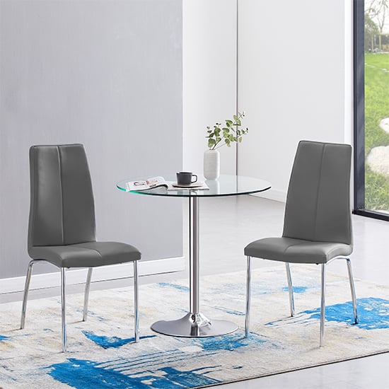 Danville Clear Glass Dining Table With 2 Opelika Grey Chairs