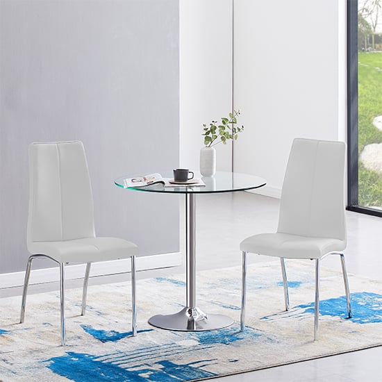 Danville Clear Glass Dining Table With 2 Opelika White Chairs