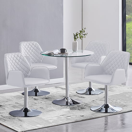 Danville Clear Glass Dining Table With 4 Burwell White Chairs