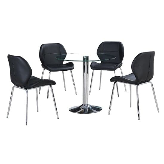 Danville Clear Glass Dining Table With 4 Darien Black Chairs