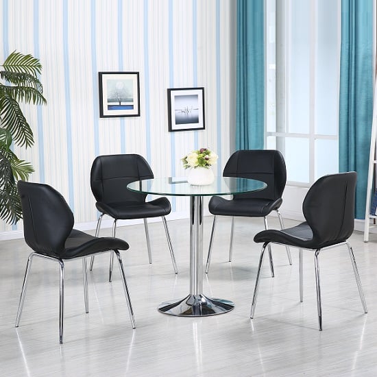 Danville Clear Glass Dining Table With 4 Darien Black Chairs