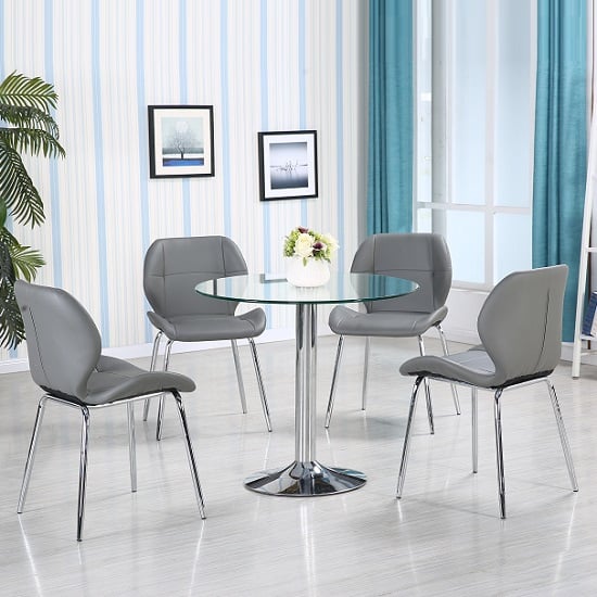 Danville Clear Glass Dining Table With 4 Darien Grey Chairs