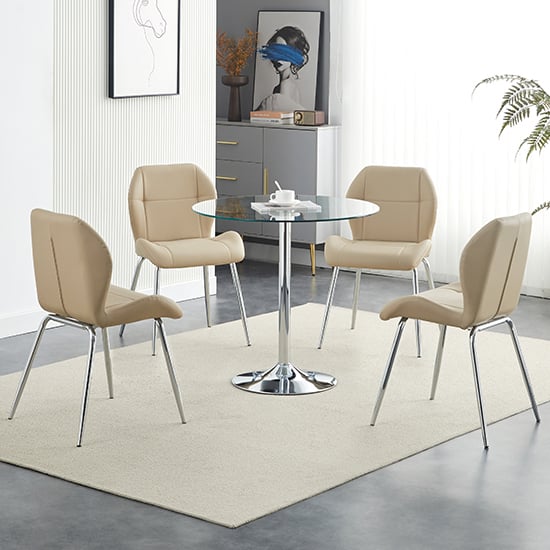 Danville Clear Glass Dining Table With 4 Darien Taupe Chairs