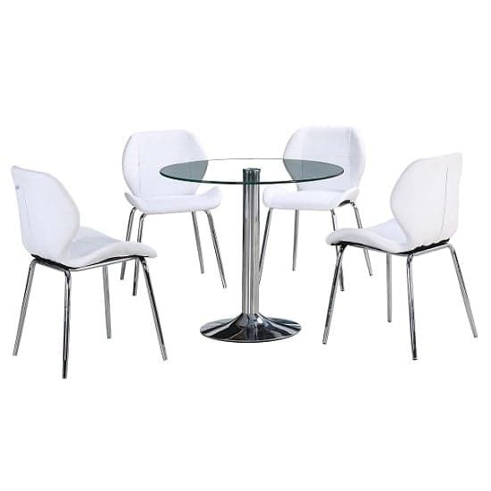 Danville Clear Glass Dining Table With 4 Darien White Chairs