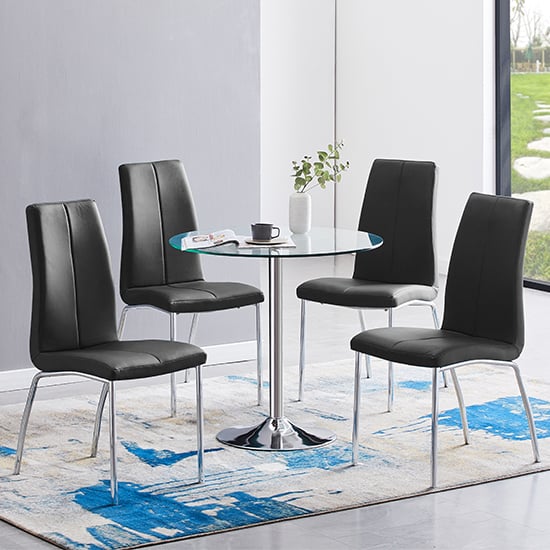 Danville Clear Glass Dining Table With 4 Opelika Black Chairs