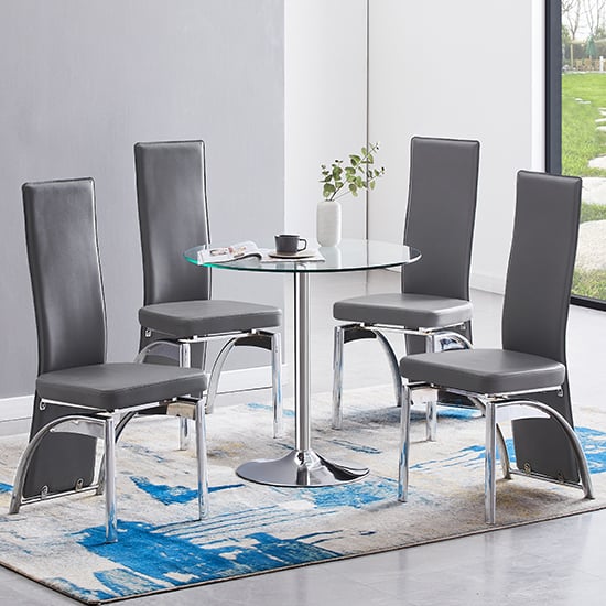 Danville Clear Glass Dining Table With 4 Rimouski Grey Chairs