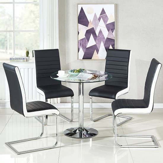 Danville Glass Dining Table And 4 Sylvania Black And White Chairs