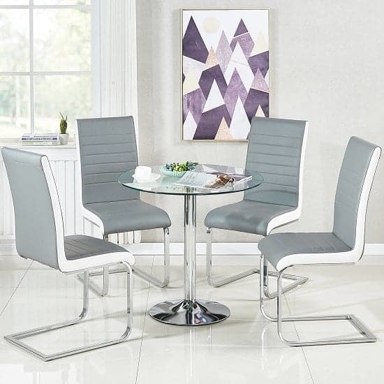 Danville Glass Dining Table And 4 Sylvania Grey And White Chairs