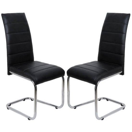 Dauphin Black Faux Leather Dining Chairs With Chrome Legs In Pair