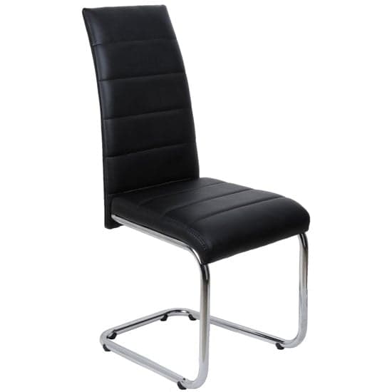 Dauphin Faux Leather Dining Chair In Black With Chrome Legs