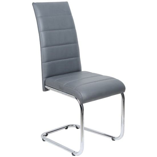 Dauphin Faux Leather Dining Chair In Grey With Chrome Legs