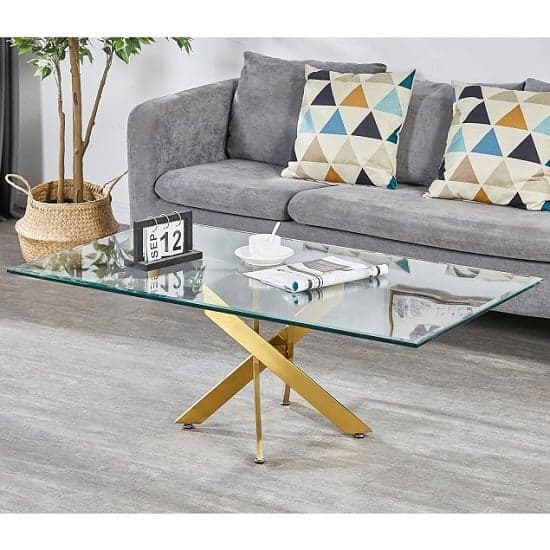 Denton Clear Glass Coffee Table With Brushed Gold Legs