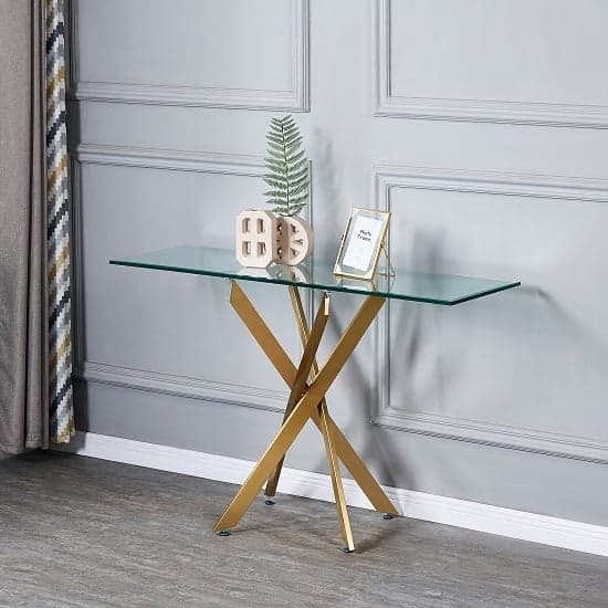 Denton Clear Glass Console Table With Brushed Gold Legs