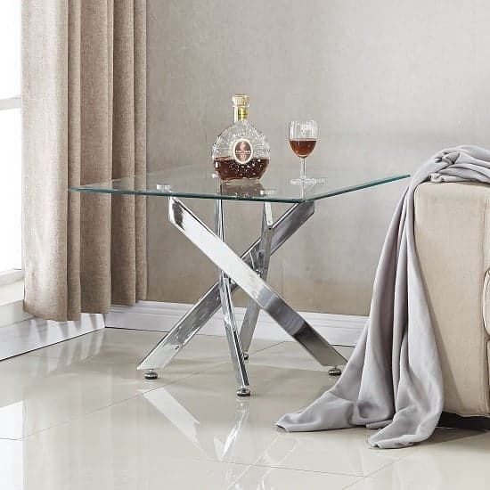 Denton Clear Glass Lamp Table With Chrome Legs