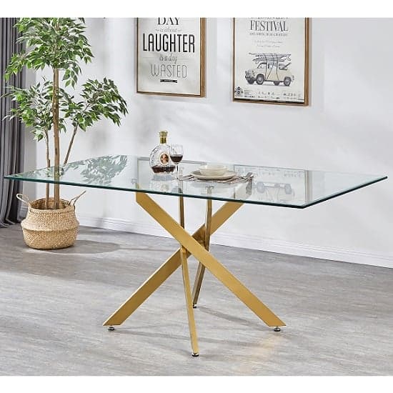Denton Large Clear Glass Dining Table With Brushed Gold Legs