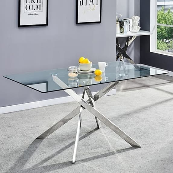 Denton Large Glass Dining Table 6 Sylvania Grey White Chairs