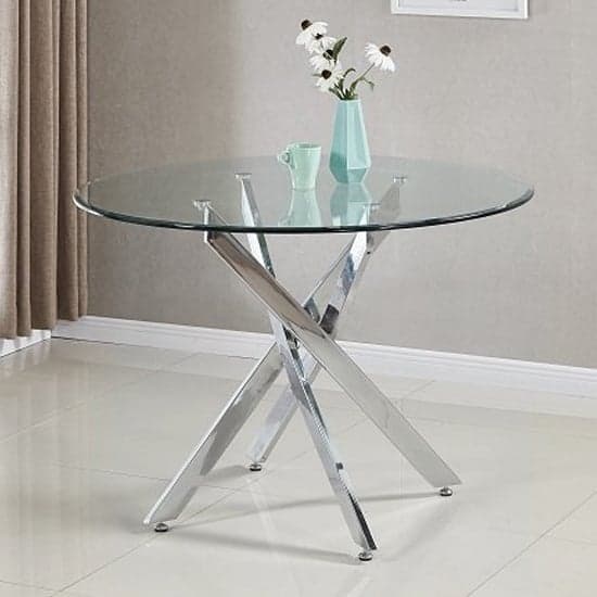 Denton Round Clear Glass Dining Table With 4 Opelika Teal Chairs