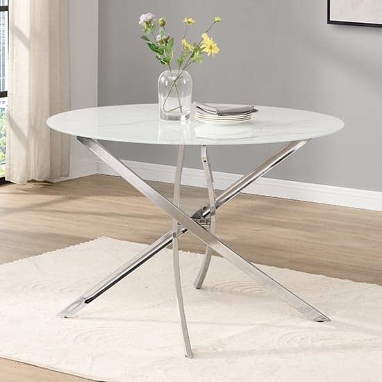 Denton Round Diva Glass Dining Table 4 Petersburg Grey Chairs