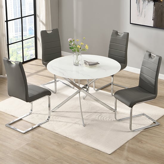 Denton Round Diva Glass Dining Table 4 Petersburg Grey Chairs