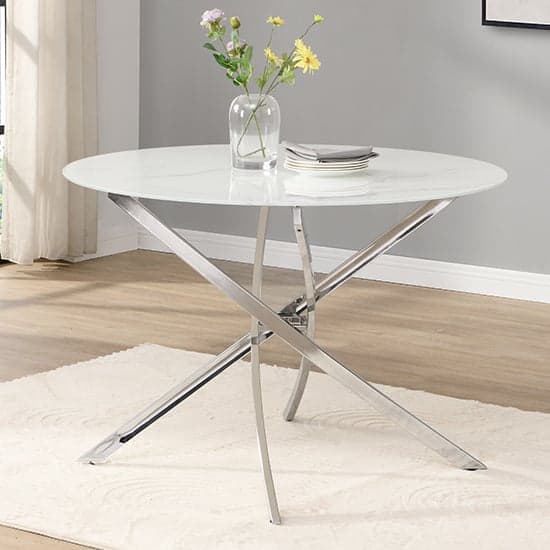 Denton Round Glass Dining Table In Diva Marble Effect