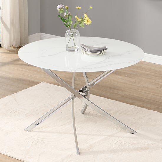 Denton Round Glass Dining Table In Diva Marble Effect