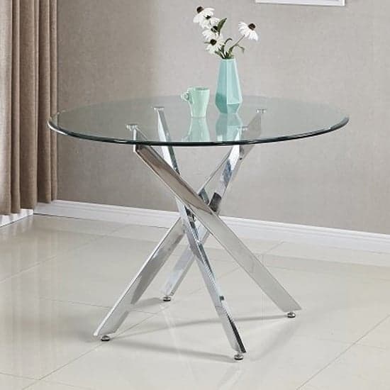 Denton Round Glass Dining Table With 4 Chickasha Grey Chairs