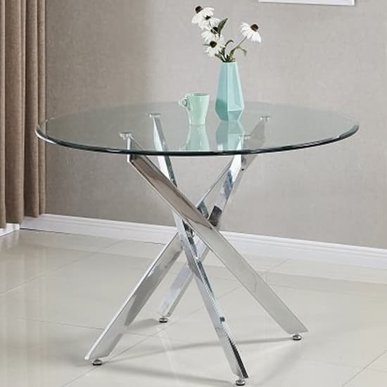 Denton Round Glass Dining Table With 4 Girona Teal White Chairs