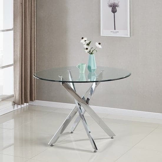 Denton Round Glass Dining Table With 4 Petersburg Grey Chairs