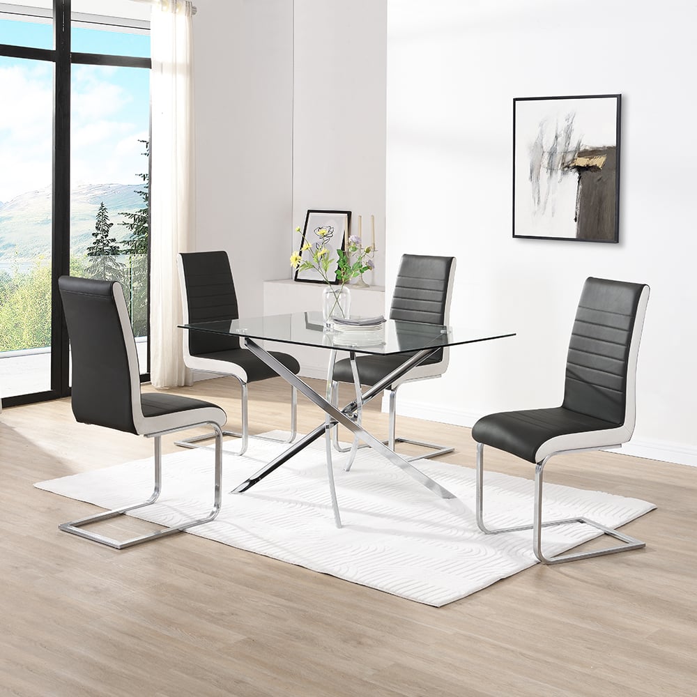 Denton Small Glass Dining Table 4 Sylvania Black White Chairs