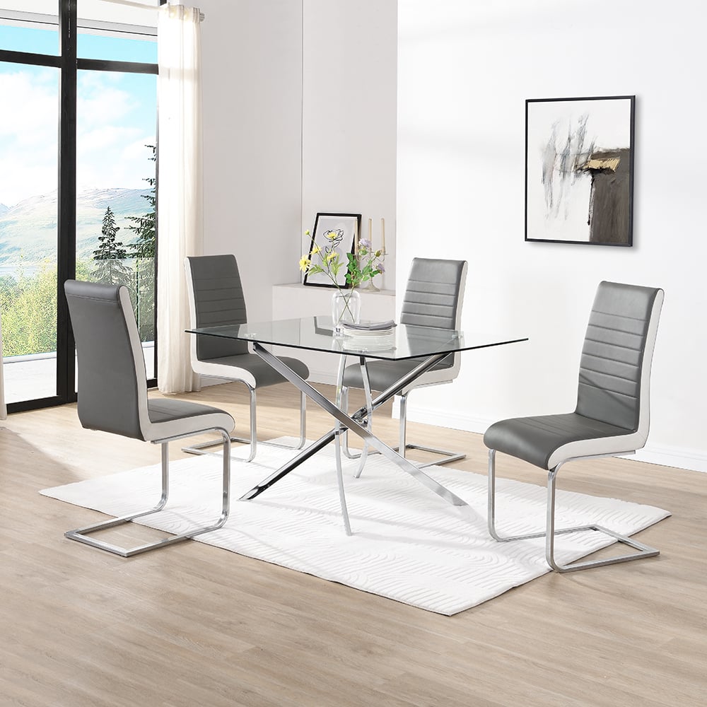 Denton Small Glass Dining Table 4 Sylvania Grey White Chairs