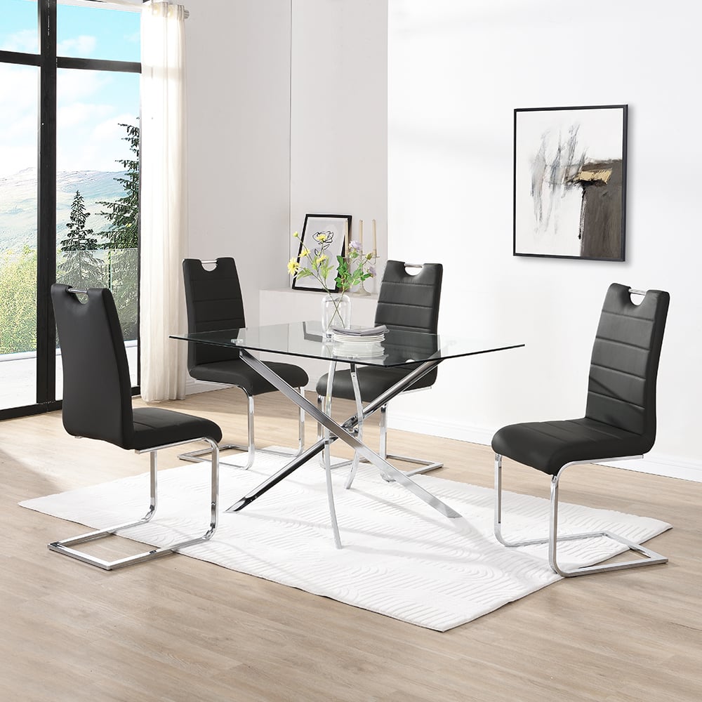 Denton Small Glass Dining Table With 4 Petersburg Black Chairs