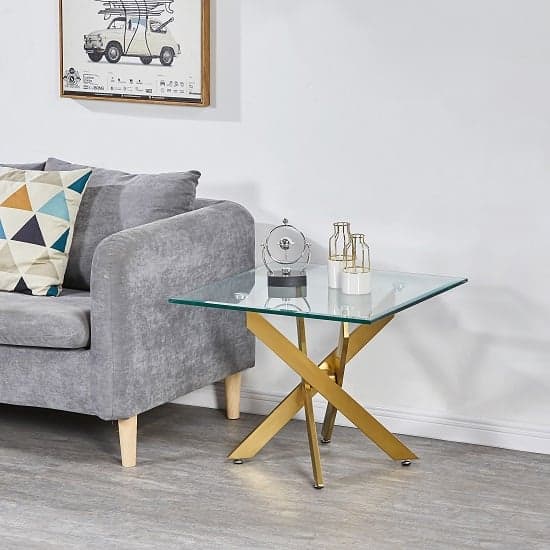 Denton Square Clear Glass Lamp Table With Brushed Gold Legs
